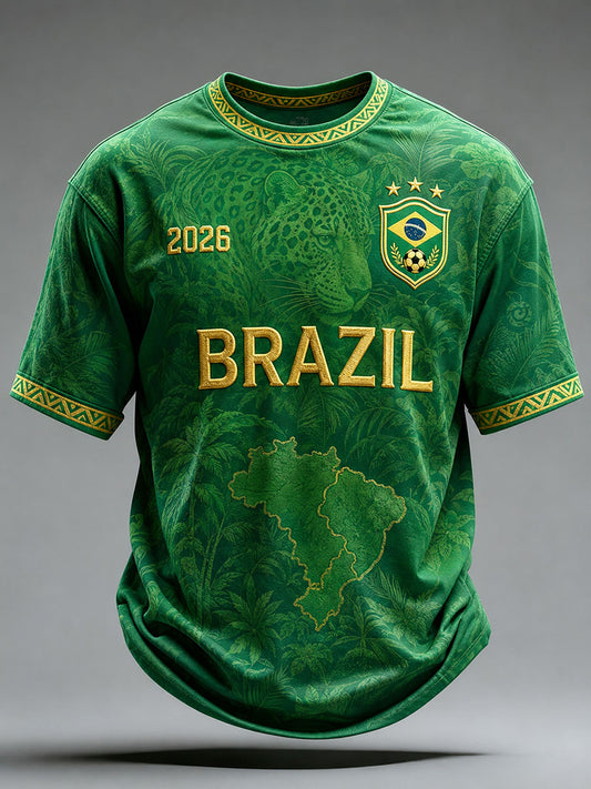Men's Brazil Football Print Casual T-Shirt