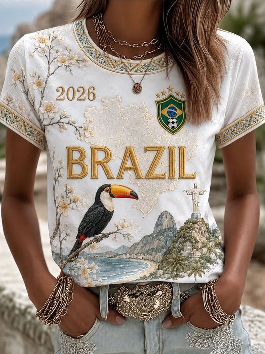 Women's Brazil Football Print Casual T-Shirt