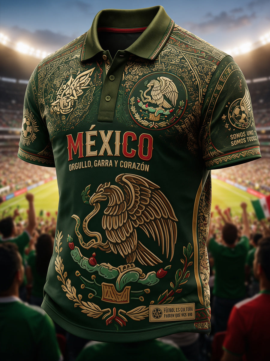 Men's Mexican Football Fan Casual Printed Polo Shirt