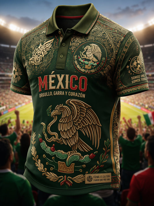 Men's Mexican Football Fan Casual Printed Polo Shirt