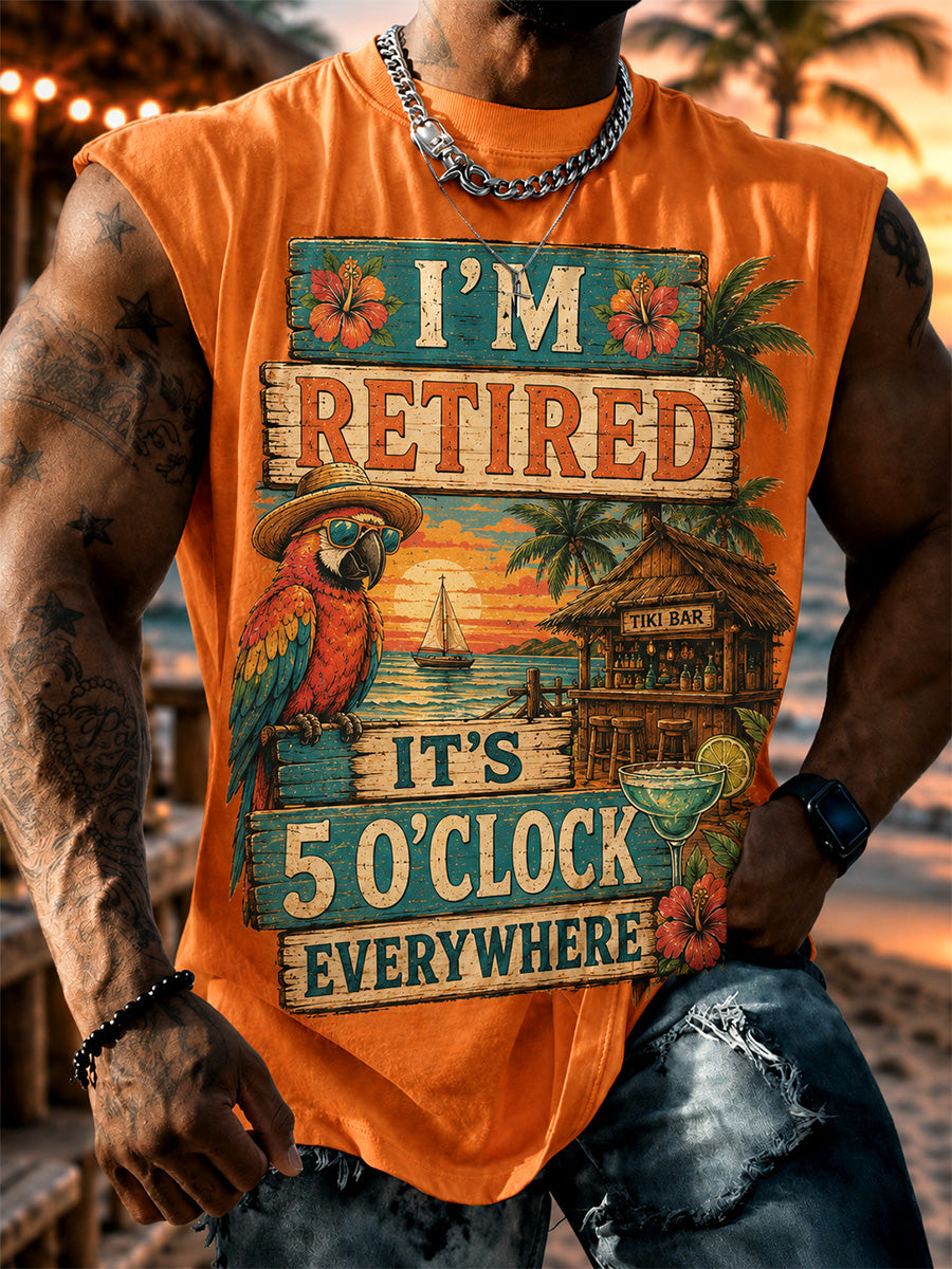 Men's I'm Retired It's 5 O'clock Everywhere Parrot Print Casual Vest