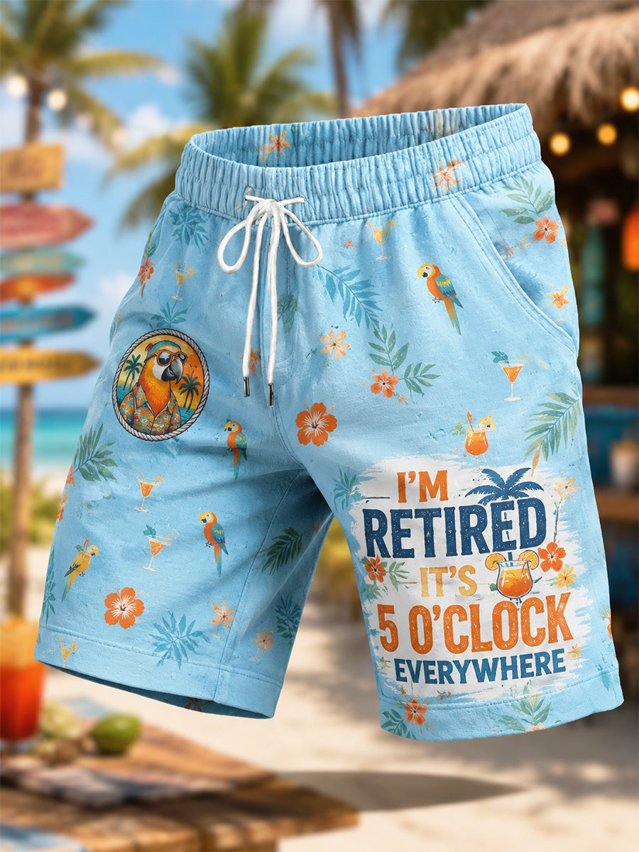 Men's I'm Retired It's 5 O'clock Everywhere Parrot Print Casual Shorts