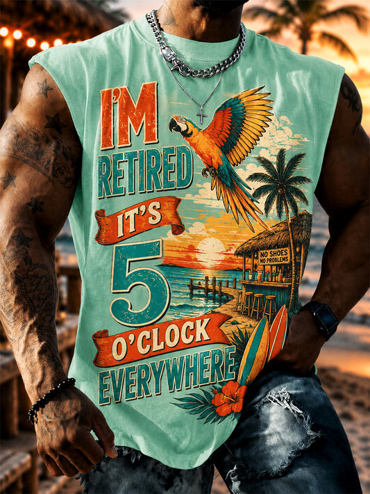 Men's I'm Retired It's 5 O'clock Everywhere Parrot Print Casual Vest