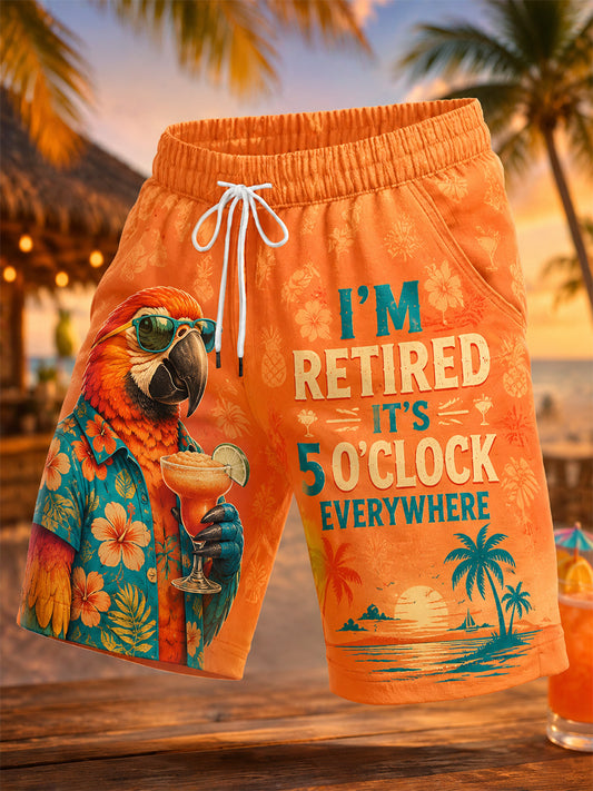 Men's I'm Retired It's 5 O'clock Everywhere Parrot Print Casual Shorts