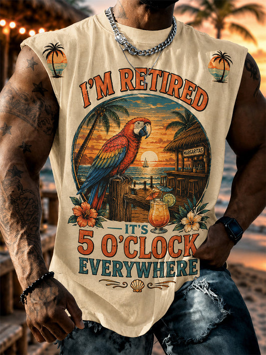 Men's I'm Retired It's 5 O'clock Everywhere Parrot Print Casual Vest