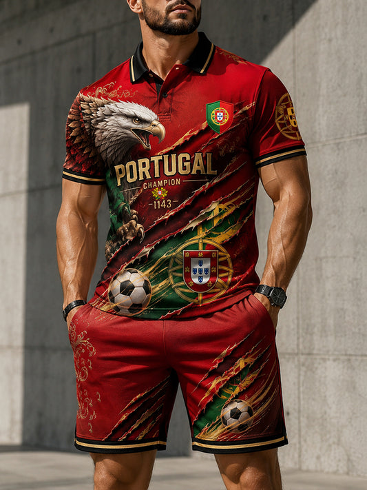 Men's Portuguese Football Match Cheering Element Art Print Polo Suit