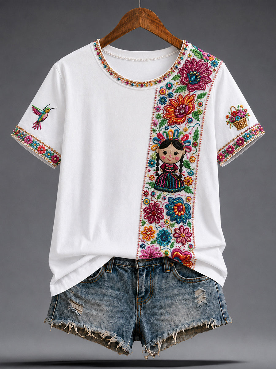 Women's Mexico Guelaguetza Lele Doll Art Printed T-shirt