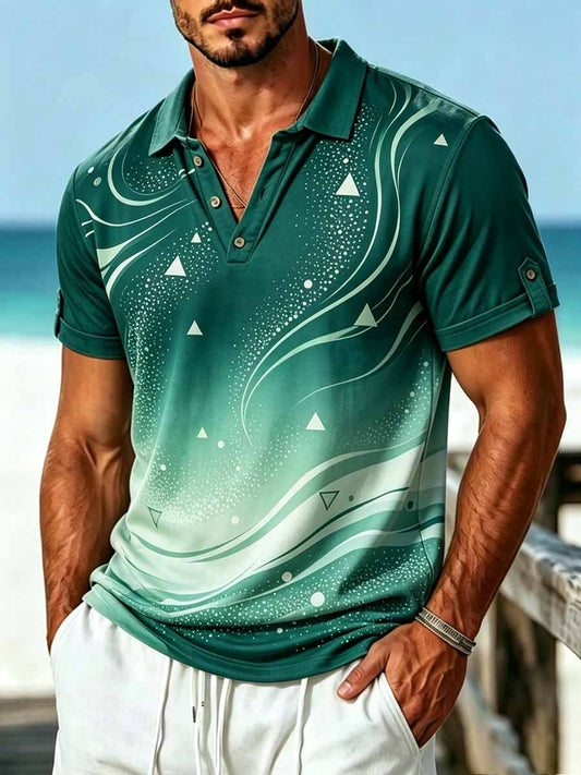 Men's Fashion Vacation Style Patterned Casual Polo Shirt