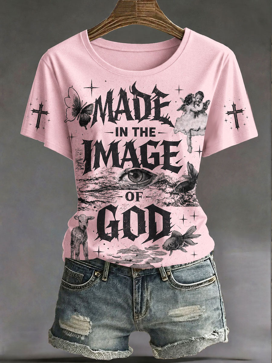 Women's“Made In The Image Of God”Faith Print Casual Unisex T-shirt