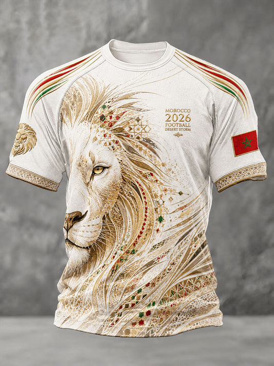 Men's 2026 Morocco Football Lion Print T-shirt
