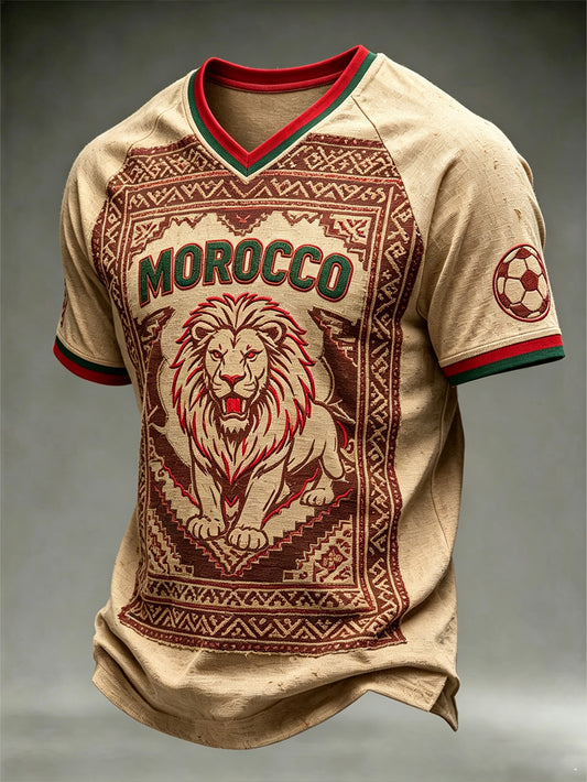 Men's Color Combination Design Football Element Pattern Print V-neck T-shirt