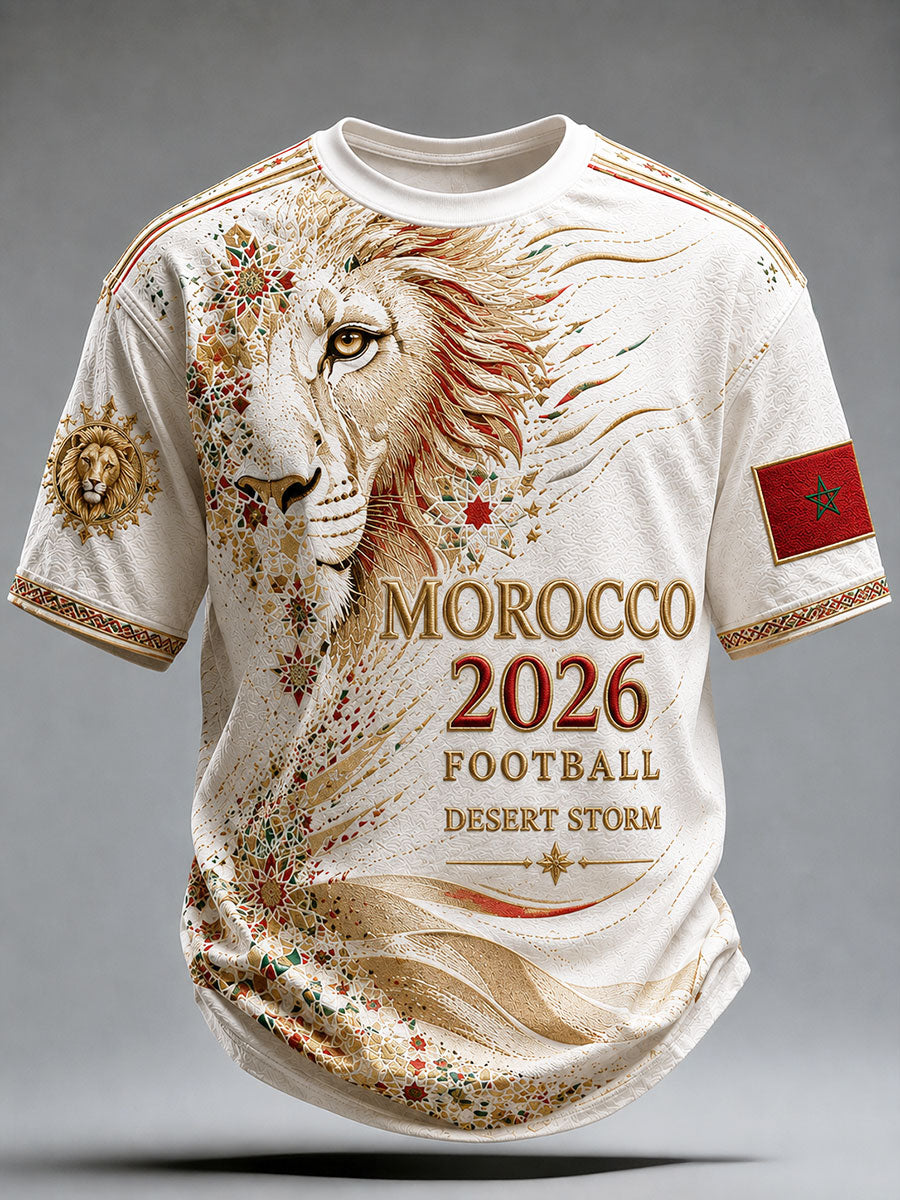 Men's 2026 Morocco Football Lion Print T-shirt