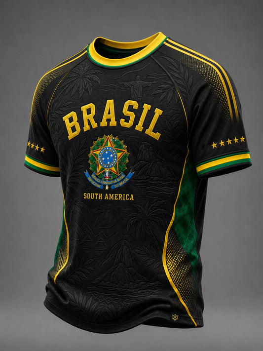Men's Brazil Football Fan Gift Art Print O-neck Short Sleeve T-shirt