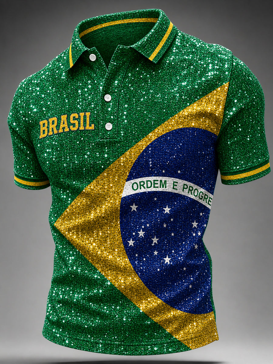 Men's  Brazil Football Fan Gift Art Print V-neck Short Sleeve Top