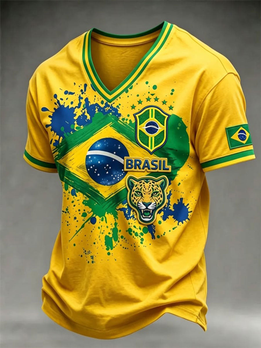 Men's Brazil Football V-neck T-shirt