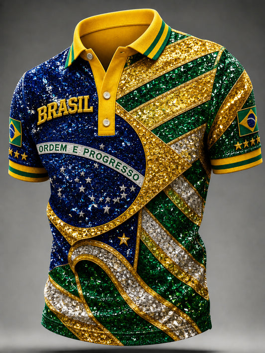 Men's  Brazil Football Fan Gift Art Print V-neck Short Sleeve Top