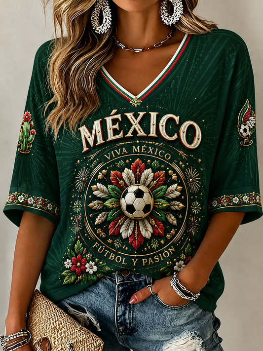 Women's Mexican Football Linen Short-Sleeved T-Shirt