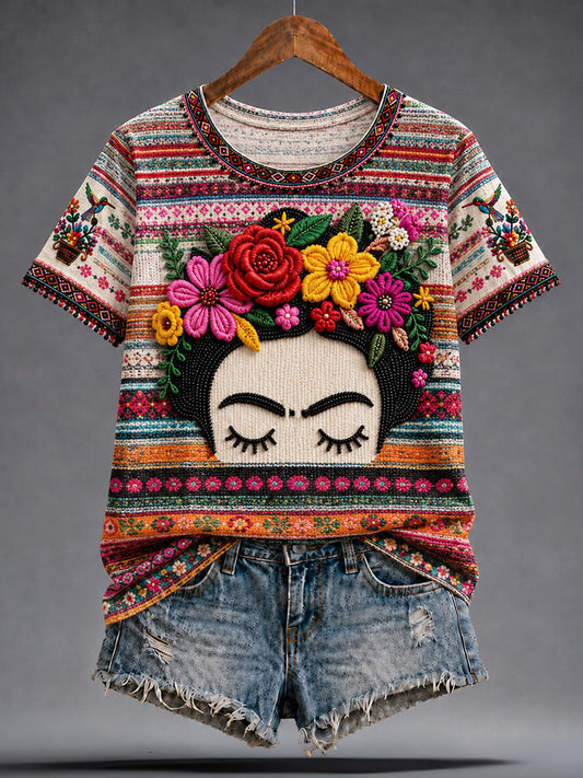 Women's Guelaguetza Mexico Lele Doll Art Printed T-shirt