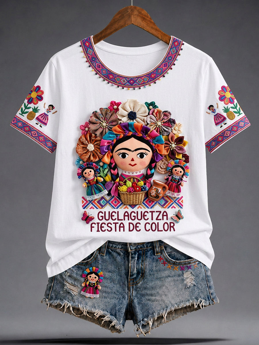 Women's Mexican Guelaguetza Printed Casual Short-Sleeve T-Shirt