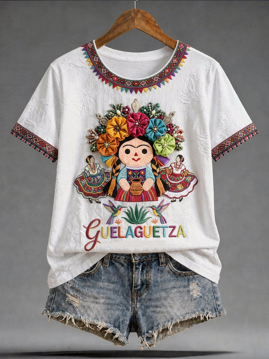 Women's Mexican Guelaguetza Printed Casual Short-Sleeve T-Shirt