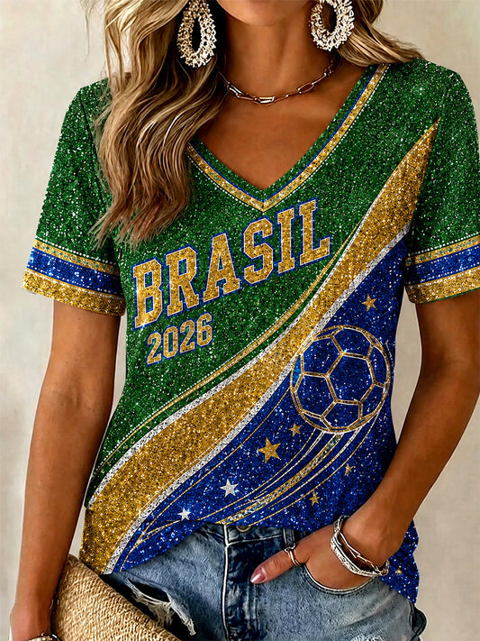Women's Gift For Football Fans Print Casual V-Neck Tee