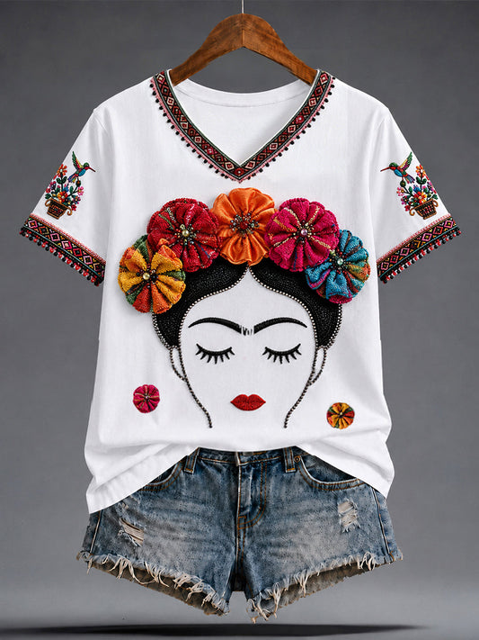 Women's Mexico Guelaguetza Lele Doll Art Printed T-shirt