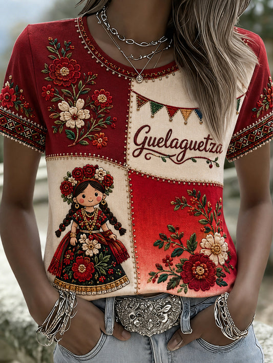 Women's Mexican Gala Gaelagacha Festival Element Art Print T-Shirt