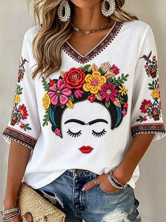 Women's Mexico Guelaguetza Lele Doll Art Printed T-shirt