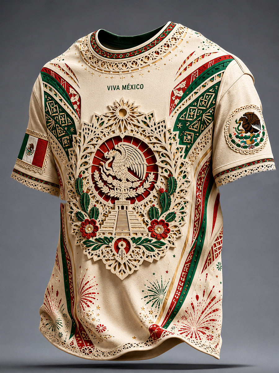 Men's Mexico Football Lover Papel Picado Art Printed T-shirt