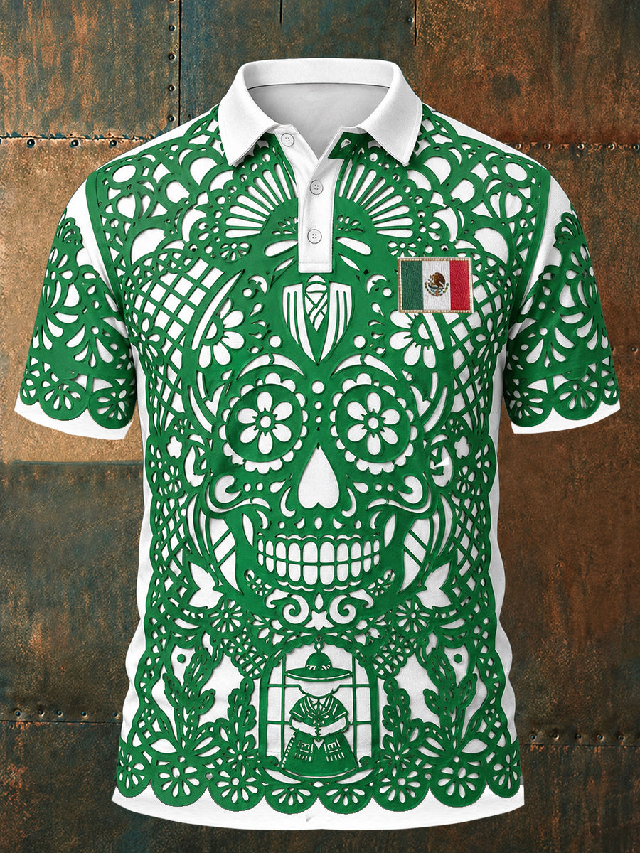 Men's Mexico Football Lover Papel Picado Art Printed Casual Tops