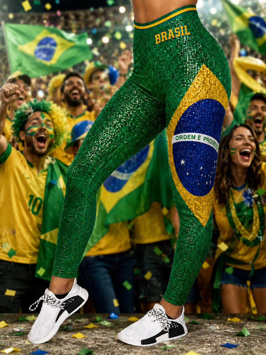 Women's Brazil Football Fan Gift Art Print Leggings