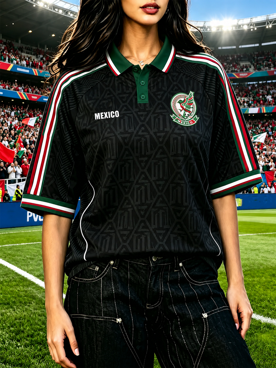 Women's Mexico Football Lover Art Printed polo T-shirt