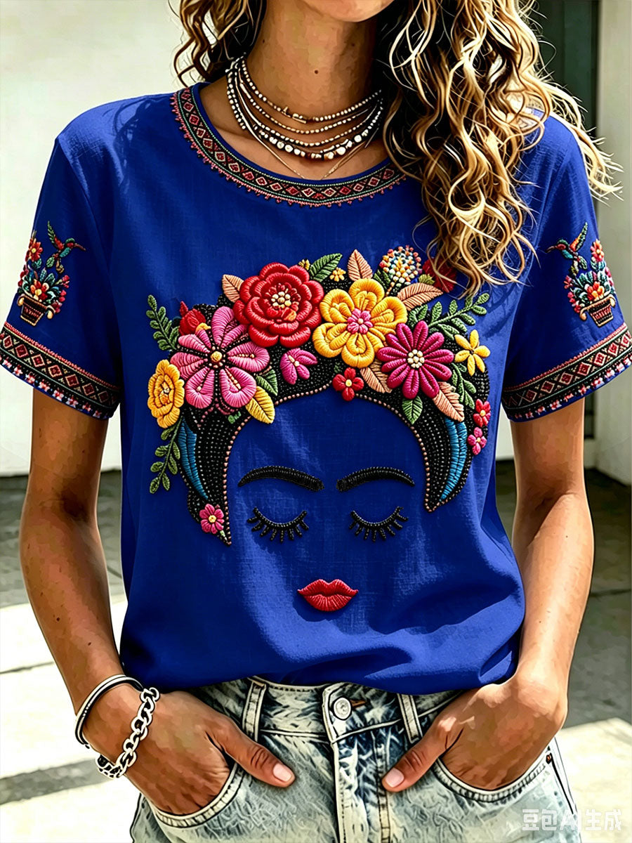 Women's Mexico Guelaguetza Lele Doll Art Printed T-shirt