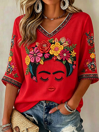 Women's Mexico Guelaguetza Lele Doll Art Printed T-shirt