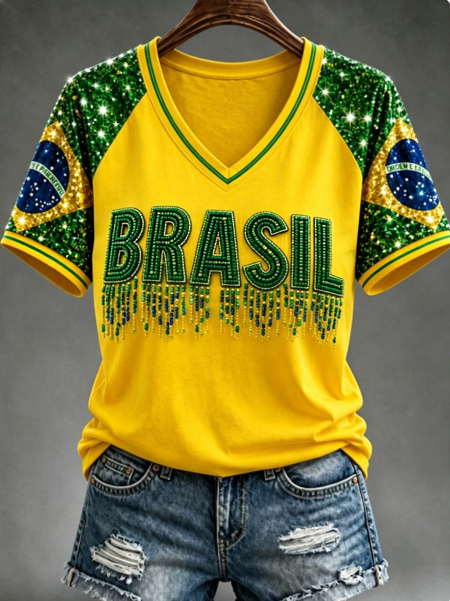 Women's V-neck off-shoulder short-sleeved T-shirt