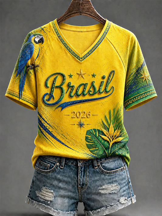 Women's 2026 Brazil Football Style T-shirt