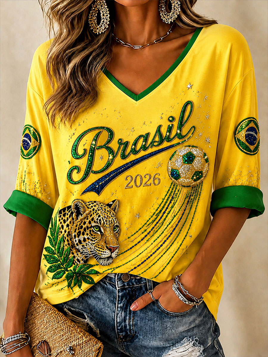Women's 2026 Brazil Football Style T-shirt