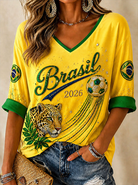 Women's 2026 Brazil Football Style T-shirt