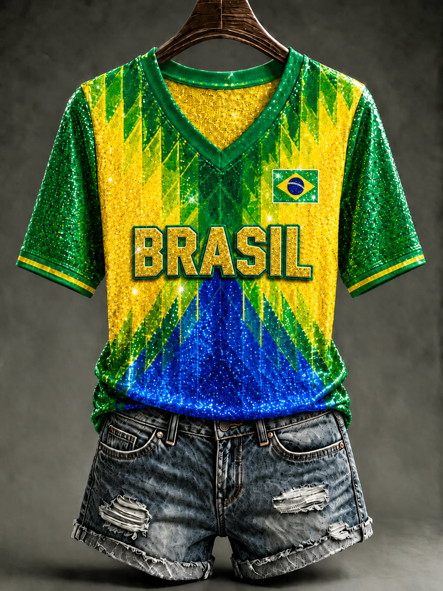Women's Brazil Football Fan Gift Art Short Sleeve T-shirt