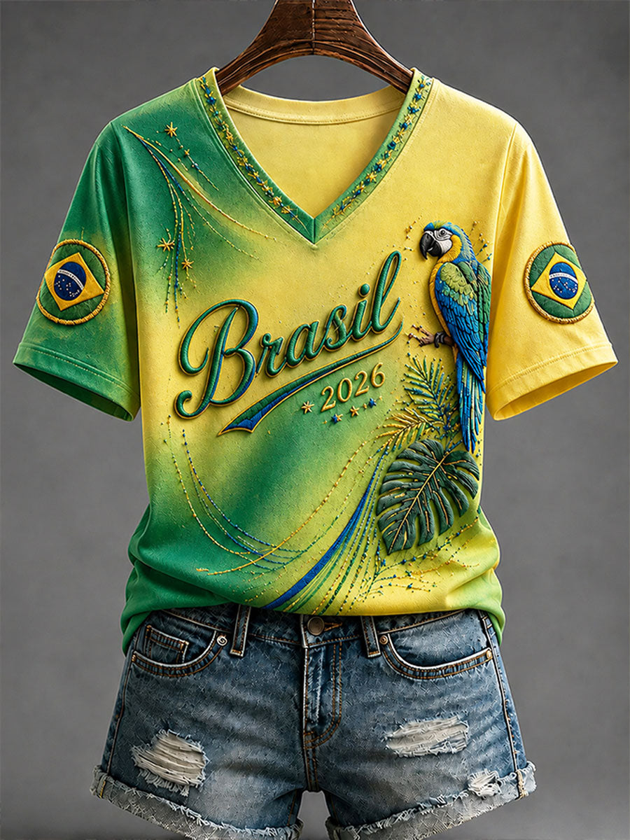 Women's 2026 Brazil Football Style T-shirt