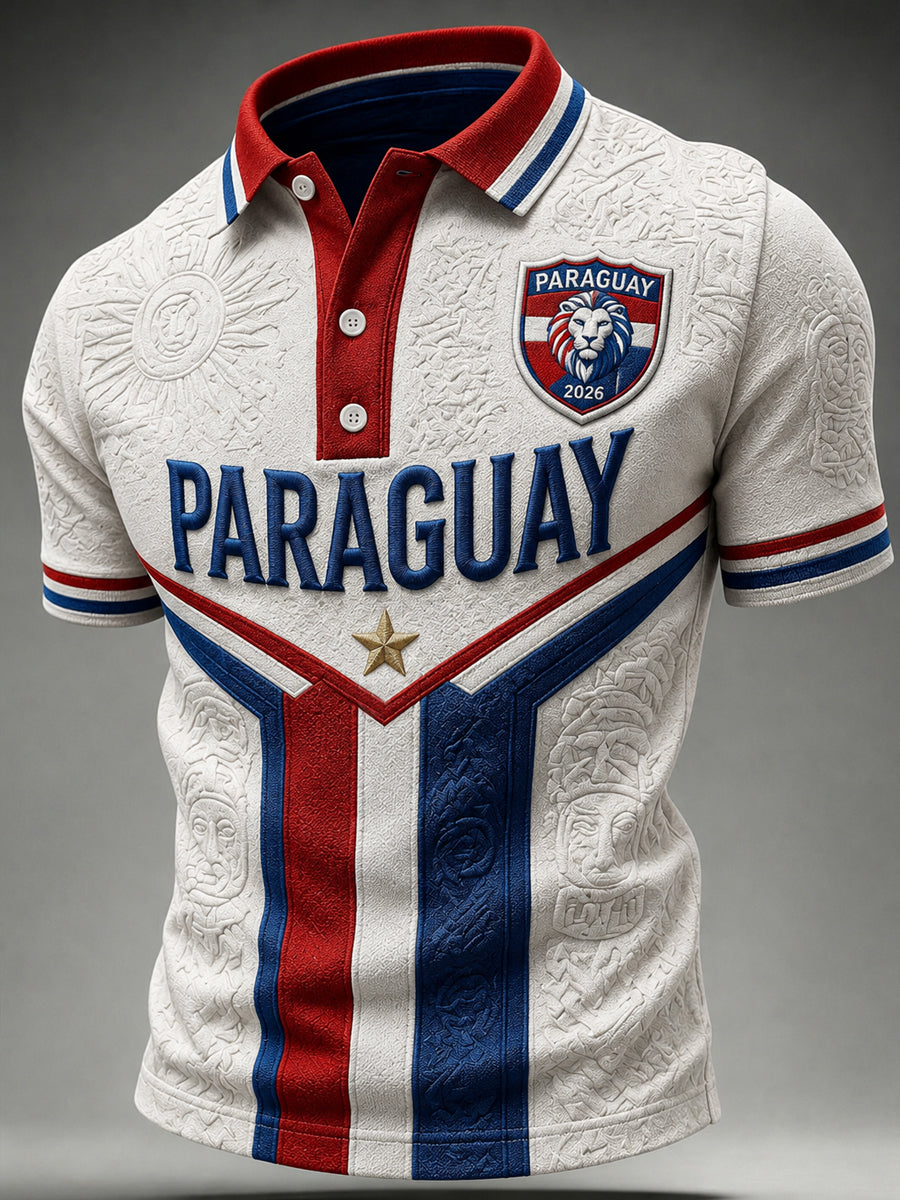 Men's  Paraguay Football Fan Gift Art Print Casual Short Sleeve Top