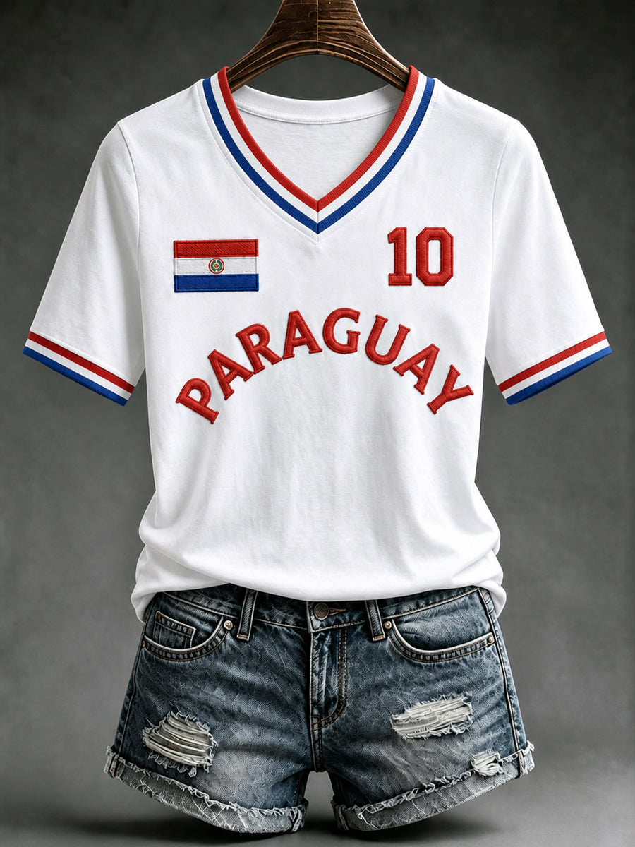 Women's Paraguay Football Fan Gift Art Print Casual Short Sleeve T-shirt