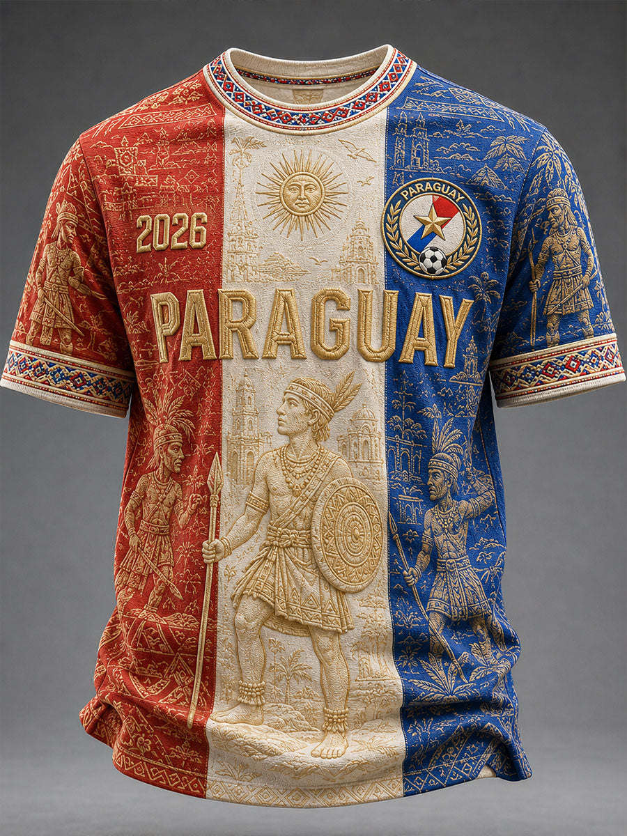 Men's Paraguay Football Print Casual T-Shirt