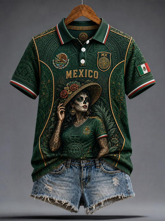 Women's Mexico Football Lover La Catrina Art Printed Casual Tops