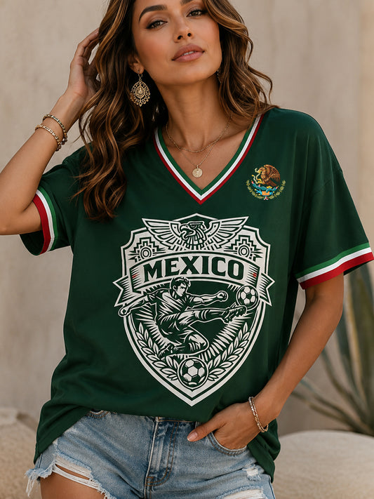 Women's Mexican Football-Themed Cheering Art Print T-Shirt