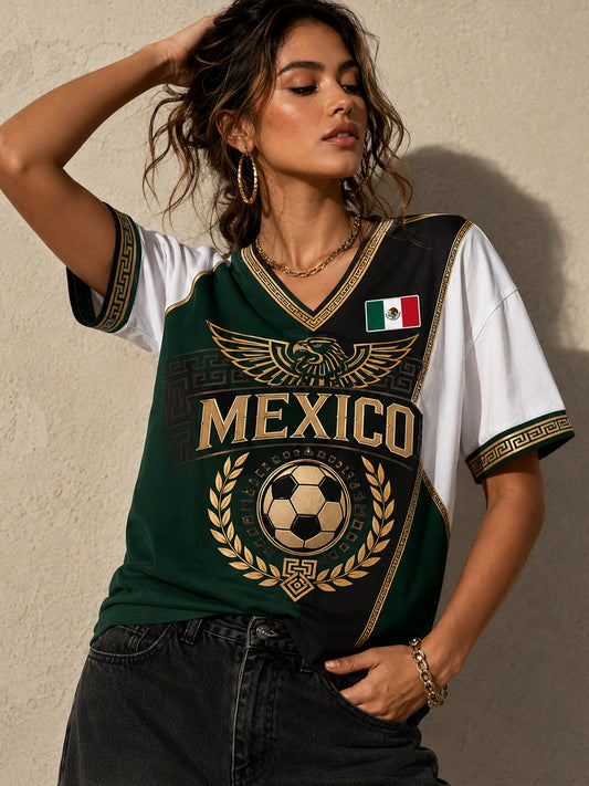 Women's Mexican Football-Themed Cheering Art Print T-Shirt