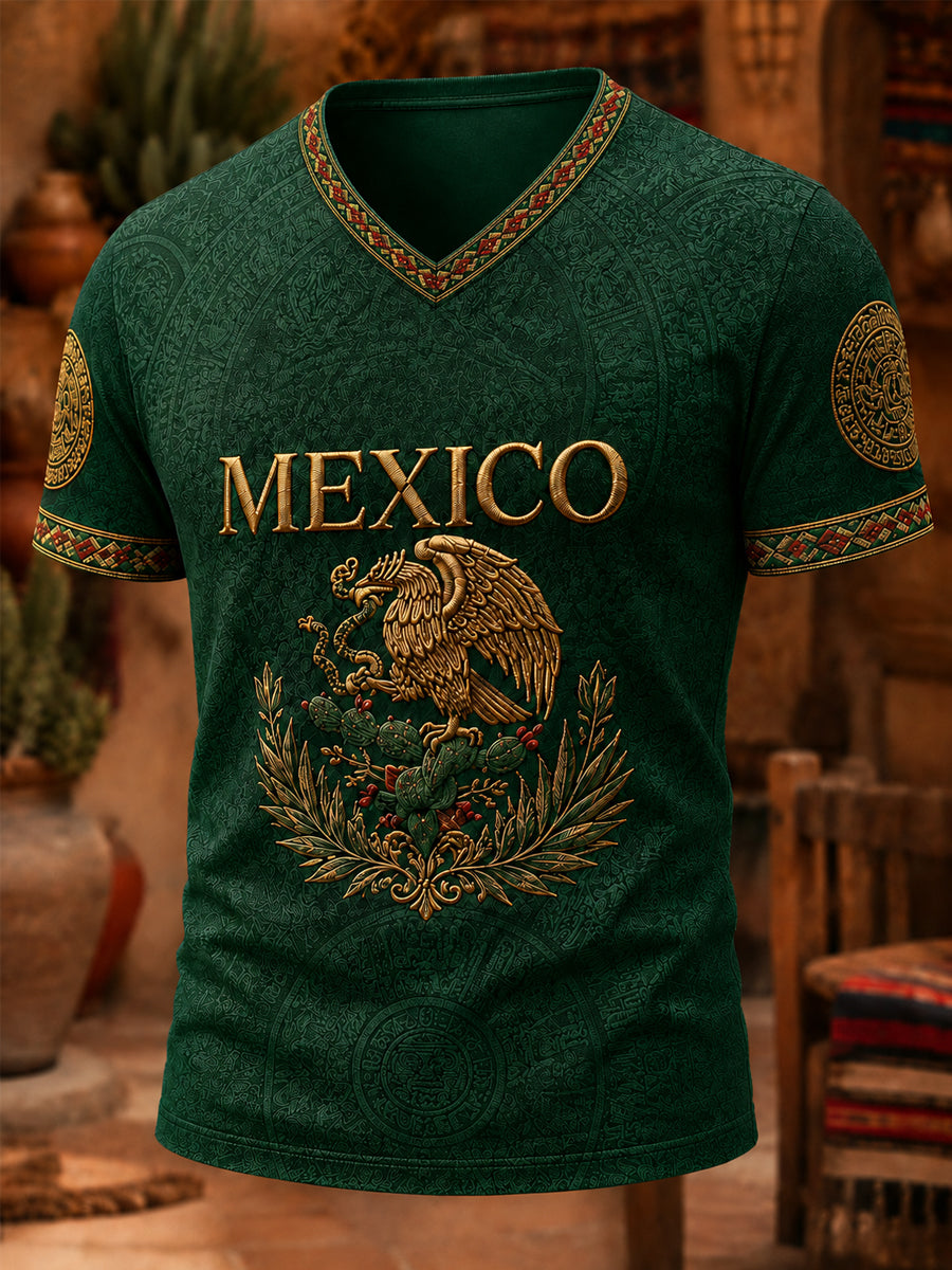 Men's Mexican Pride Printed Casual V-Neck Tee