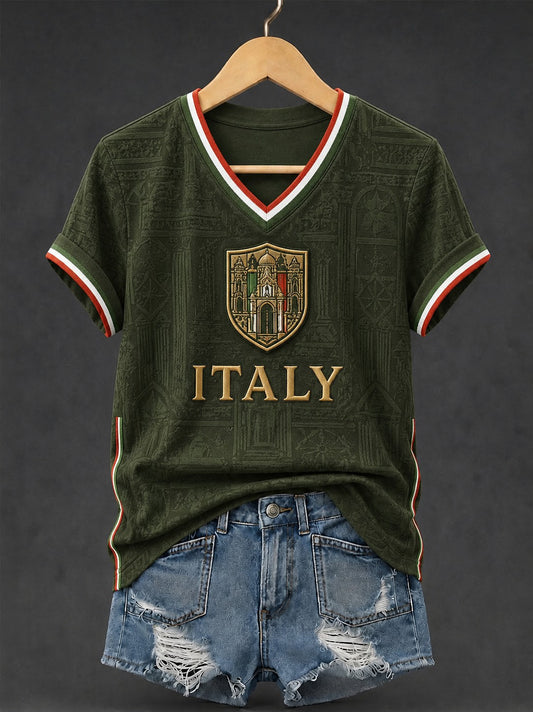 Women's Italy Printed V-neck T-shirt