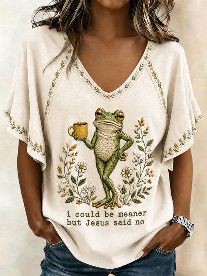 Women's 'I Could Be Meaner But Jesus Said No' Printed Casual T-Shirt