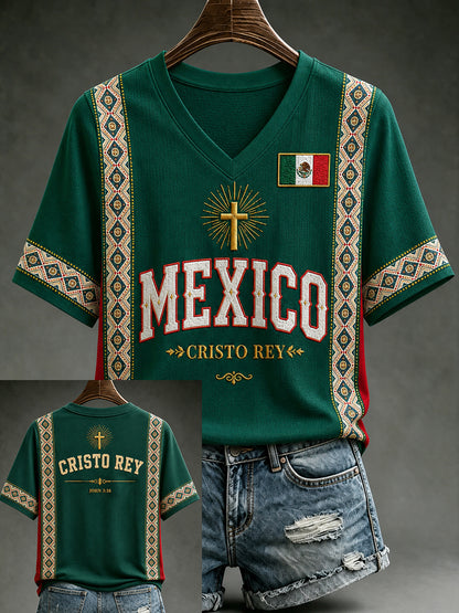 Women's Mexico Lover Art V-neck Short Sleeve T-shirt